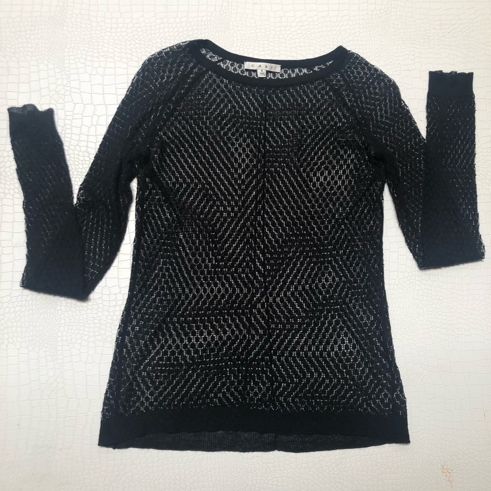 CAbi Black Mesh Long Sleeve Top S